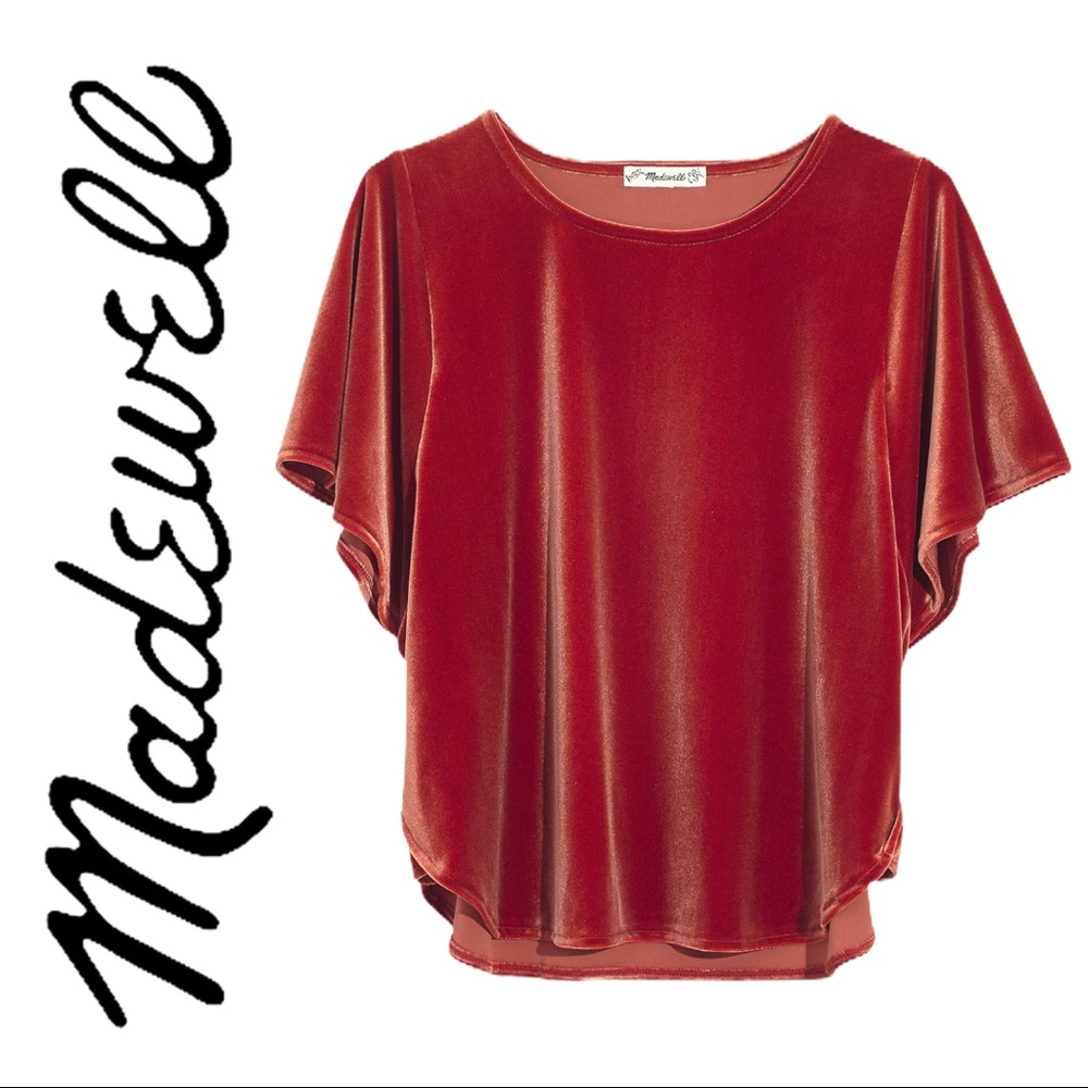 NEW Madewell Velvet Butterfly Top in Dark Cinnabar - Picture 1 of 5